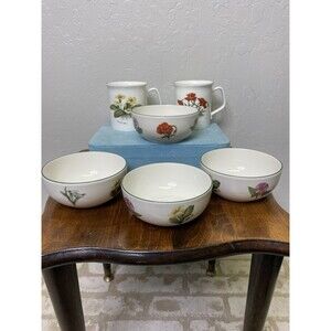 Vintage Royal Vale Bone China Botanical Floral 6pc Lot 4 Bowls & 2 Mugs England